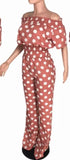 Dot Print Off Shoulder Crop + Long Pant Set