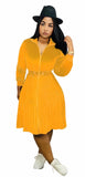 Metallic Elastic Waist A-Line Pleated Midi Dresses