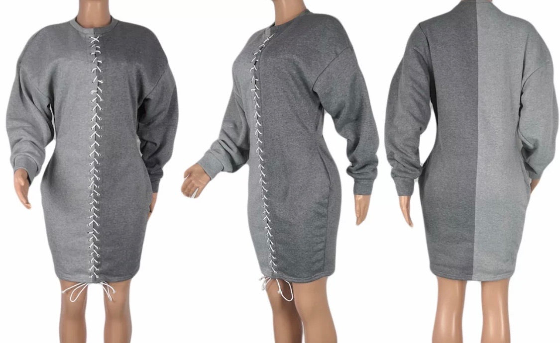 Two Tone Laceup Sweatshirt Dress