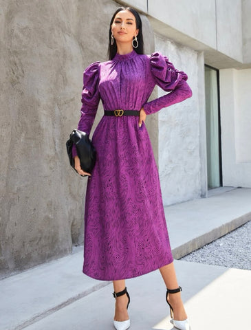 Belted Printed Puff Sleeve