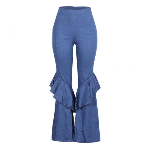 Fold Elastic Ruffle Denim Jeans