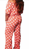 Dot Print Off Shoulder Crop + Long Pant Set
